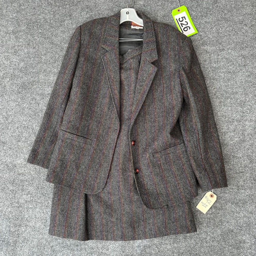 Harrington Square 2-Piece Blazer & Skirt Set Womens 12 Gray Formal Office Career